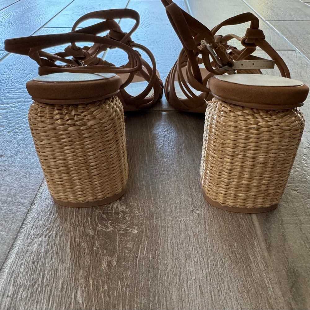 Koko Tan Strappy Straw Block Heels - Picture 7 of 12